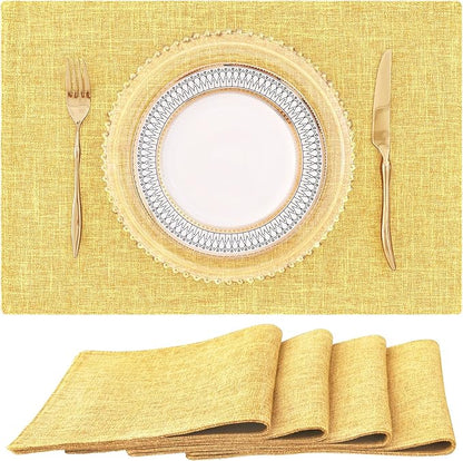 homing Mustard Yellow Cloth Placemats Set of 4 – Cotton Linen Blend Washable Farmhouse Dining Table Mats for Fall & Thanksgiving, Easy to Clean, 13 x 19 Inch