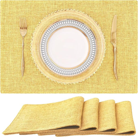 homing Mustard Yellow Cloth Placemats Set of 4 – Cotton Linen Blend Washable Farmhouse Dining Table Mats for Fall & Thanksgiving, Easy to Clean, 13 x 19 Inch