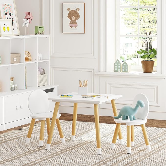 UTEX Kids Table with 2 Chairs Set for Toddlers, Boys, Girls, 3 Piece Kiddy Table and Chairs Set, White