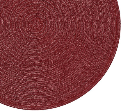 SHACOS Round Placemats Set of 6 for Dining Table 15 inch Round Braided Place Mats Washable Non Slip Kitchen Table Mats, Burgundy