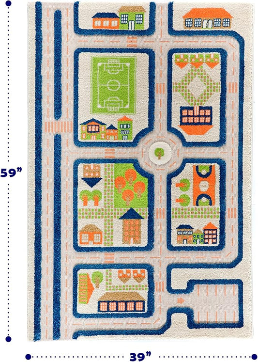 IVI 3D Play Carpets, 59 x 39 Inch, Traffic Educational Toddler Mat Rug for Bedroom, Kids Den, or Playroom, Medium