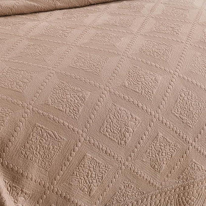 MarCielo 3-Piece 100% Cotton Oversized Bedspread Lightweight Quilt Coverlet Embroidery Farmhouse Bedding Set (TK Pale Taupe Camel, Oversized King (118"x106"))