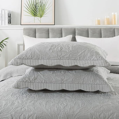 HoneiLife Oversized King Bedspreads - California King Quilt 128x120, 4-Piece Cal King Quilt Sets,Rustic Bedding Sets King Size,Extra Large Coverlets Lightweight Bed Cover for All Season Use-Grey
