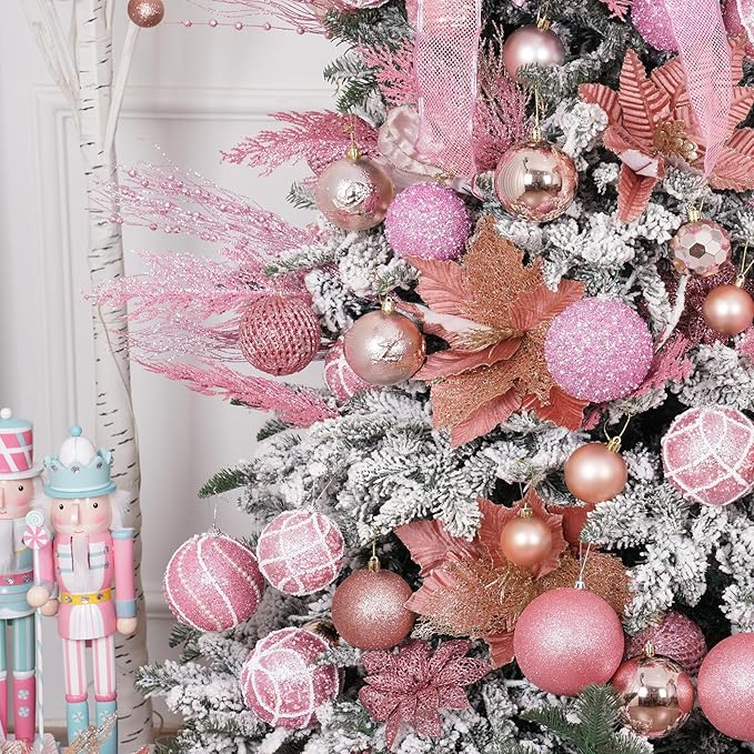 3.15" Christmas Ball Ornaments Glitter Shatterproof Christmas Tree Ornaments Sequin Xmas Hanging Balls Decorations for Wedding Party Holiday(Pink)