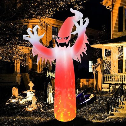 Dearsun 12FT H Giant Halloween Inflatable Ghost with Built-in Red Fire Flame Led Lights Inside, Huge Blow up Ghost Jumbo Scary Spooky Ghost Decor for Party Yard Decoration