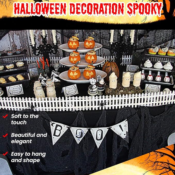 (48 x 240 in.) Halloween Creepy Cloth, DealKits Spooky Giant Cheese Cloth Tapestry for Halloween Party Supplies Decorations Outdoor Yard Home Wall Decor, Black