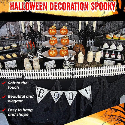 (48 x 240 in.) Halloween Creepy Cloth, DealKits Spooky Giant Cheese Cloth Tapestry for Halloween Party Supplies Decorations Outdoor Yard Home Wall Decor, Black