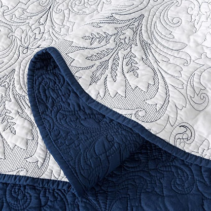 HoneiLife Quilt Sets King Size - Microfiber Bedspreads for King Bed, 3-Piece Lightweight Coverlets, Retro Bed Cover King Quilt Bedding Set All Season Quilts-Navy