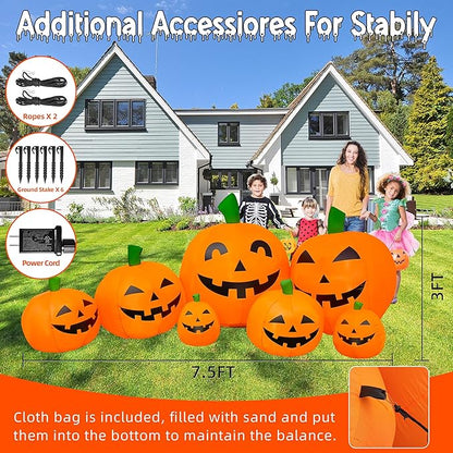Outdoor Halloween Decorations 7.5 Ft Halloween Inflatables Pumpkins with Built-in LED Lights,Blower,Ground Stakes,Fall Garden Lawn Large Inflatable Halloween Party Yard Decorations