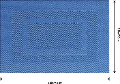 Leetaltree Blue Frame Placemats Set of 12 - Heat Resistant Non-Slip Place mats for Dining Table, Washable Durable PVC Vinyl Woven Table Mats（Blue Frame, 12）