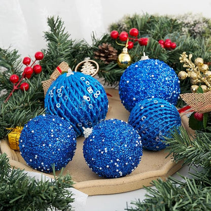 3.15" Christmas Ball Ornaments Glitter Shatterproof Christmas Tree Ornaments Sequin Xmas Hanging Balls Decorations for Wedding Party Holiday(Sapphire, 12pc-8cm)