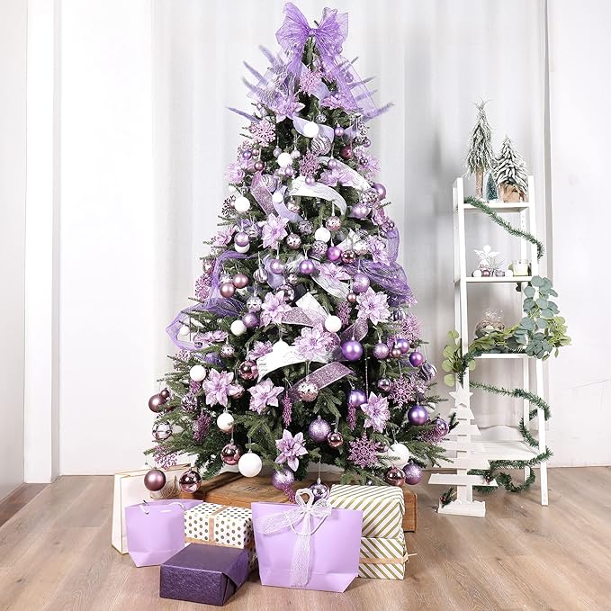 87ct Christmas Ball Ornaments Set Shatterproof Seasonal Hanging Decorations with Reusable Hand-held Gift Package for Xmas Tree Holiday Party and Home Decor, Lilac
