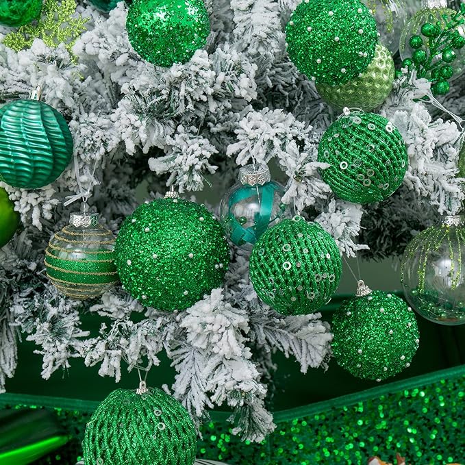 3.15" Christmas Ball Ornaments Glitter Shatterproof Christmas Tree Ornaments Sequin Xmas Hanging Balls Decorations for Wedding Party Holiday(Green, 12pc-8cm)