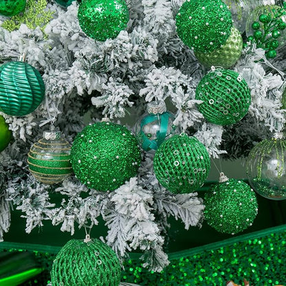 3.15" Christmas Ball Ornaments Glitter Shatterproof Christmas Tree Ornaments Sequin Xmas Hanging Balls Decorations for Wedding Party Holiday(Green, 12pc-8cm)