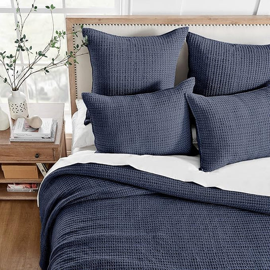Levtex Home Mills Waffle King/Cal King Quilt Set (106x92in) with 2 Pillow Shams (36x20in) - Navy - 100% Cotton King Size Quilt Bedding Set - Lightweight, Soft, Pre-Washed