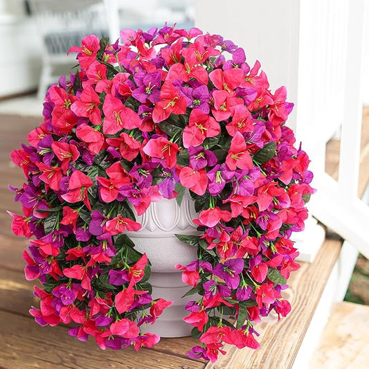 Faux Bougainvillea Artificial Flowers Plants for Outdoor Outside Spring Decoration, 2pcs Fake Silk Long Trailing Vines UV Resistant Realistic for Front Door Porch Planter Urn Patio Balcony Yard, Mix