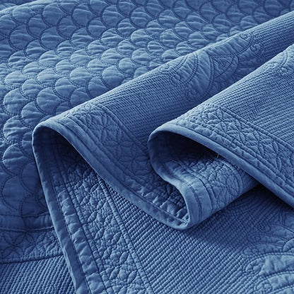 MarCielo 3-Piece 100% Cotton Oversized Bedspread Lightweight Quilt Coverlet Embroidery Farmhouse Bedding Set (TM Midtone Blue, Oversized Queen (100"x106"))