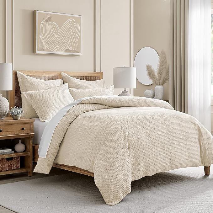 Levtex Home - Cloud Waffle Comforter Set - King Comforter + Two King Pillow Cases - Waffle Weave - Undyed Cream - Comforter (106 x 94in.) and Pillow Case (36 x 20in.) - Cotton