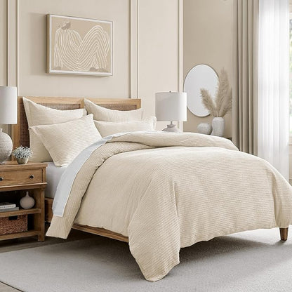 Levtex Home - Cloud Waffle Comforter Set - King Comforter + Two King Pillow Cases - Waffle Weave - Undyed Cream - Comforter (106 x 94in.) and Pillow Case (36 x 20in.) - Cotton