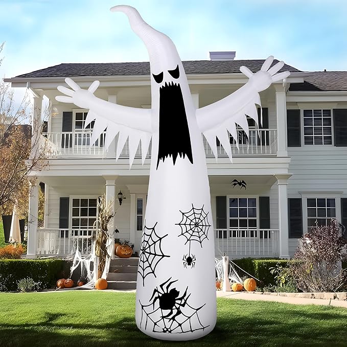 Joiedomi 12 FT Halloween Inflatables Giant Ghost Outdoor Decorations, Halloween Blow Up Ghost Yard Decorations with 3-Colored Flashing Flame Light for Lawn Party Scary Decor