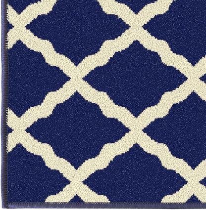 Ottomanson Glamour Collection Non-Slip Rubberback Moroccan Trellis Design 2x6 Indoor Runner Rug, 2'2" x 6', Navy