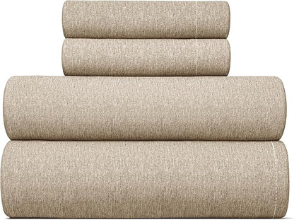 CGK Linens Twin XL 4 Piece Sheet Set - Cooling Sheets for Hot Sleepers - Hotel Luxury Bedding Set w/ 8-16 Inch Deep Pockets - 1 Flat & 1 Fitted & 2 Pillowcases - Soft & Wrinkle Free - Heathered Beige