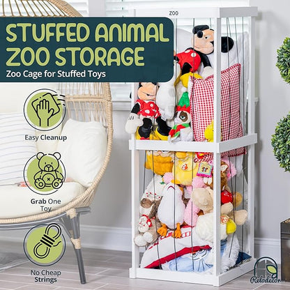RELODECOR Stuffed Animal Zoo Storage, Wood Zoo Animals Toy Holder, Animal Cage Organizer, Ball Storage, Zoo Cage for Stuffed Animals
