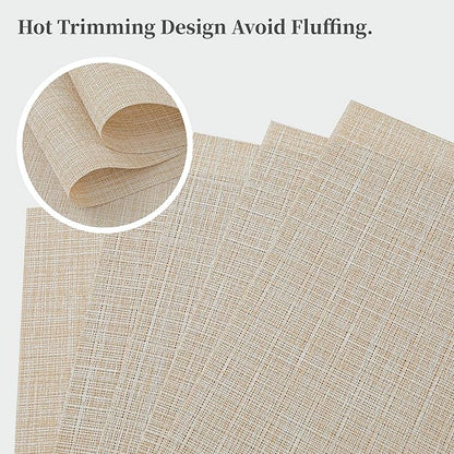 Leetaltree Beige Placemats Set of 6 - Heat Resistant Non-Slip Place mats for Dining Table, Washable Durable PVC Vinyl Woven Table Mats（Beige, 6）