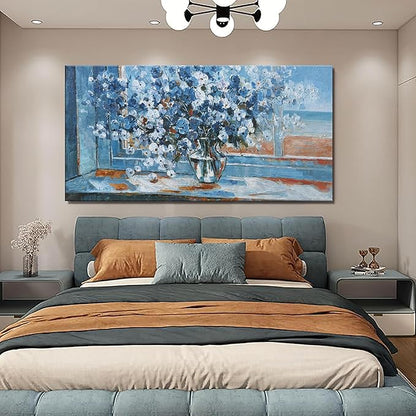 Large Wall Art Canvas Painting Blue Floral Wall Art Pictures Wall Decor Canvas Print For Living Room Bedroom Dining Room Home Office Decor 30"X60"