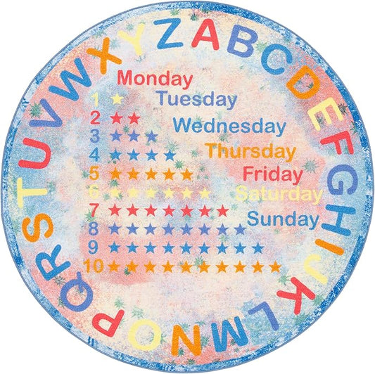 SAFAVIEH Kids Playhouse Collection Area Rug - 5' Round, Blue & Orange, Non-Shedding Machine Washable & Slip Resistant Ideal for High Traffic Areas for Boys & Girls in Playroom, Bedroom (KPH251M)