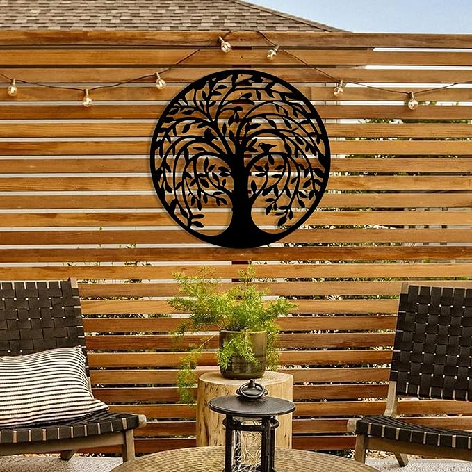 Remenna Metal Wall Art-Tree of Life Wall Decor 23inch Family Tree Metal Wall Hanging Bedroom Living Room Decor Outdoor Decoration (black)