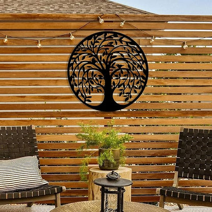Remenna Metal Wall Art-Tree of Life Wall Decor 23inch Family Tree Metal Wall Hanging Bedroom Living Room Decor Outdoor Decoration (black)
