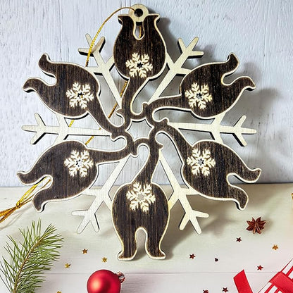 Black Cat Butt Snowflake Wooden Ornament - Funny Cat Lover Holiday Decor - Unique Christmas Tree Hanging Ornament for Pet Lovers - Black Kitten Xmas Tree Hanging Ornament