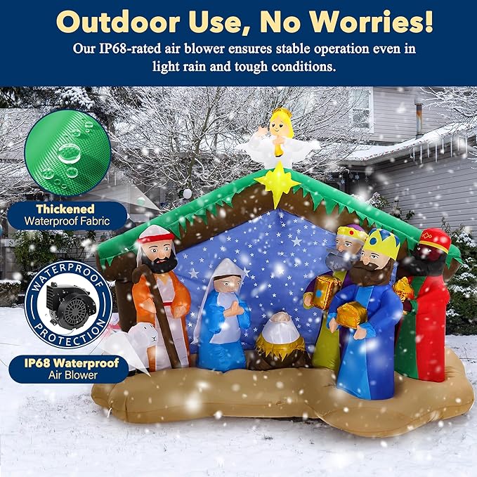 8.5 FT Christmas Inflatables Nativity Scene Outdoor Decorations, Christmas Blow Up Yard Decorations Nativity Sets for Garden Lawn Xmas Decor