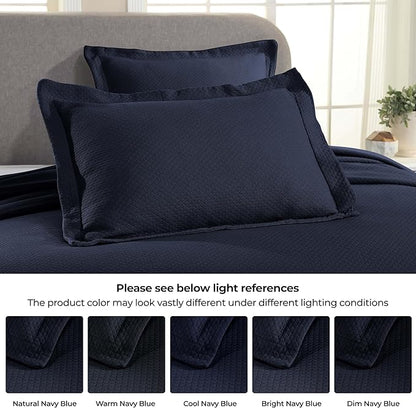 Superior Solitaire Cotton 3 Piece Bedspread Set, Home Bed Decor, Decorative Textured Bed Spread, 2 Pillow Shams, Airy Blanket, Matelasse Coverlet Bedding, All-Season Accent Blanket, King, Navy Blue