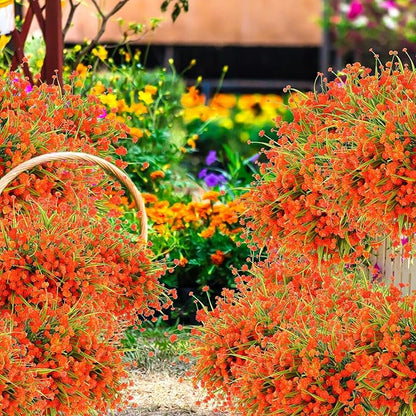 Hoteam 50 Bundles Fall Outdoor Artificial Flowers Plants Uv Resistant Outside Faux Flowers Plastic Fake Plants Outdoor Summer Seasons Decoration Shrubs Garden Porch, Orange