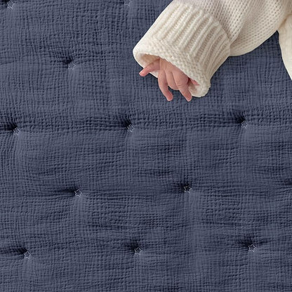 Levtex Baby - Cloud Muslin Crib Bed Set - Baby Nursery Set - Navy and White Stars - Navy Textured Muslin - 5 Piece Set Includes Quilt, Fitted Sheet, Two Swaddles & Bear Lovey