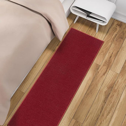 Machine Washable Modern Solid Design Non-Slip Rubberback 3x10 Traditional Runner Rug for Hallway, Kitchen, Bedroom, Living Room, 2'7" x 9'10", Red