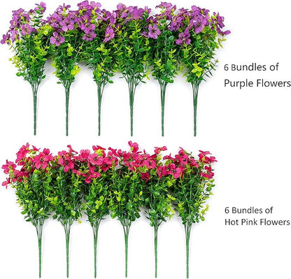 Artificial Fake Outdoor Outside Flowers Plants for Spring Summer Decoration, 12 Bundles Faux Silk Mix Daisy UV Resistant Look Real for Planter Pot Front Door Porch Patio Garden Yard