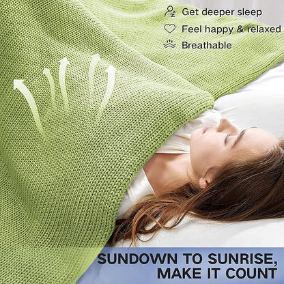 Knitted Weighted Blanket(Light Green 50"x75" 12lbs),Home Décor Cooling Throw Blanket for Hot Sleepers,Hand Made Chunky Knit Heavy Blanket for Adults Use on Full Size Bed