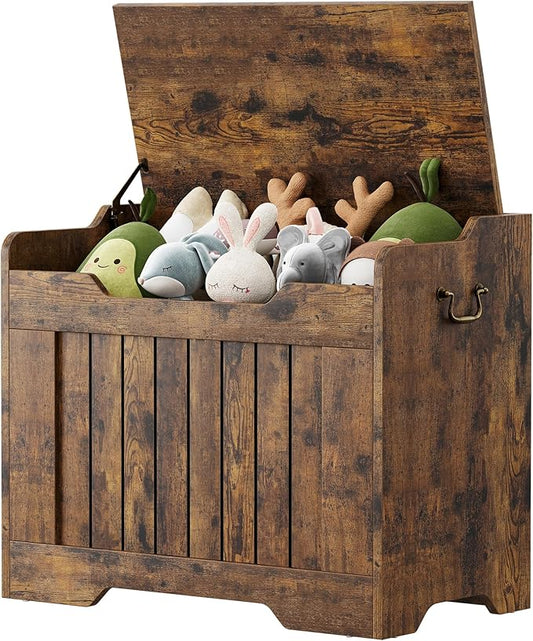 IDEALHOUSE Storage Chest, 24.8" Toy Chest for Boys Girls, Kids Wood Large Toy Box, Storage Bench with Safety Hinge,Storage Trunk for Entryway, Living Room, Bedroom, Playroom, Rustic Brown