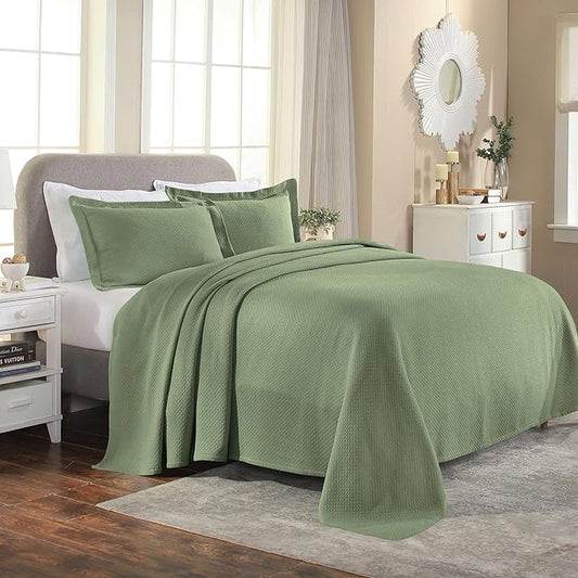 Superior Solitaire Cotton 3 Piece Bedspread Set, Home Bed Decor, Decorative Textured Bed Spread, 2 Pillow Shams, Airy Blanket, Matelasse Coverlet Bedding, All-Season Accent Blanket, King, Sage