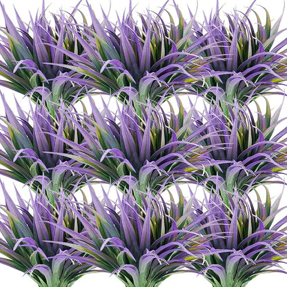 Artificial Fake Grass, 24 PCS Outdoor Faux Plastic Plants Greenery UV Resistant for Outside Home Window Box Garden Office Patio Hanging Planter Front Porch Décor (Dark Purple+Green)