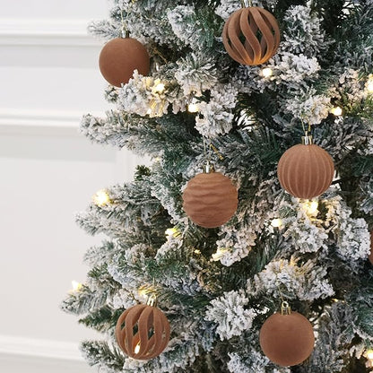 Senjie Velvet Christmas Balls Flocked Christmas Tree 3.15inch Ornaments 12PCS Plastic Balls Xmas Hanging Ornaments Decoration Light Coffee
