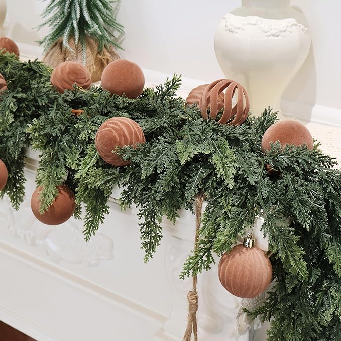 Senjie Velvet Christmas Balls Flocked Christmas Tree 3.15inch Ornaments 12PCS Plastic Balls Xmas Hanging Ornaments Decoration Light Coffee