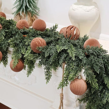 Senjie Velvet Christmas Balls Flocked Christmas Tree 3.15inch Ornaments 12PCS Plastic Balls Xmas Hanging Ornaments Decoration Light Coffee