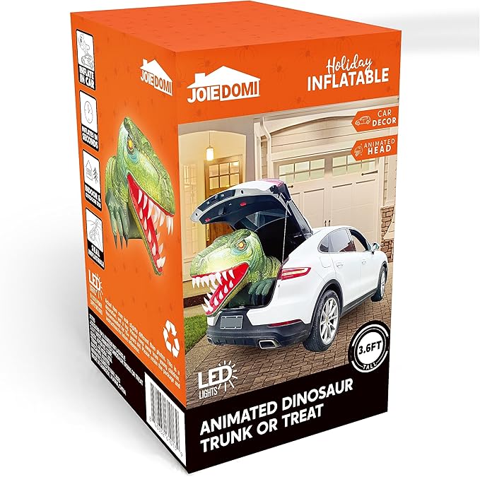 Joiedomi Animated Halloween Inflatable Outdoor Decorations, Trunk or Treat Car Decorations, Blow Ups Animated Dinosaur with LEDs for Halloween Yard Decoration