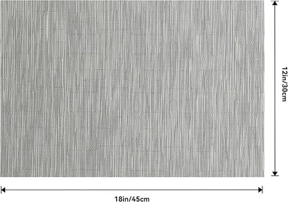 Leetaltree Sliver Placemats Set of 4 - Heat Resistant Non-Slip Place mats for Dining Table, Washable Durable PVC Vinyl Woven Table Mats（Sliver, 4）
