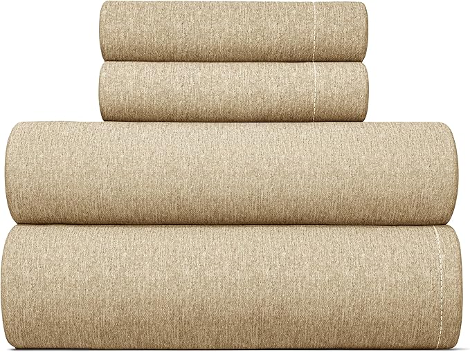 CGK Linens Twin XL 4 Piece Sheet Set - Cooling Sheets for Hot Sleepers - Hotel Luxury Bedding Set w/ 8-16 Inch Deep Pockets - 1 Flat & 1 Fitted & 2 Pillowcases - Soft & Wrinkle Free - Heathered Tan