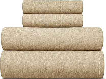 CGK Linens Twin XL 4 Piece Sheet Set - Cooling Sheets for Hot Sleepers - Hotel Luxury Bedding Set w/ 8-16 Inch Deep Pockets - 1 Flat & 1 Fitted & 2 Pillowcases - Soft & Wrinkle Free - Heathered Tan